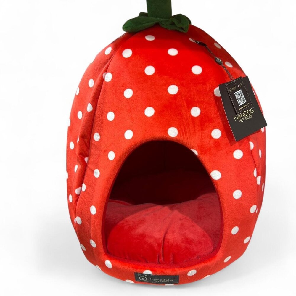 Strawberry Pet Cave | Cozy Small Animal Bed for Cats & Dogs
